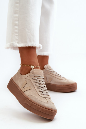 Chaussures de sport en daim pour femmes avec plateforme Zazoo N1100S2 couleur sable