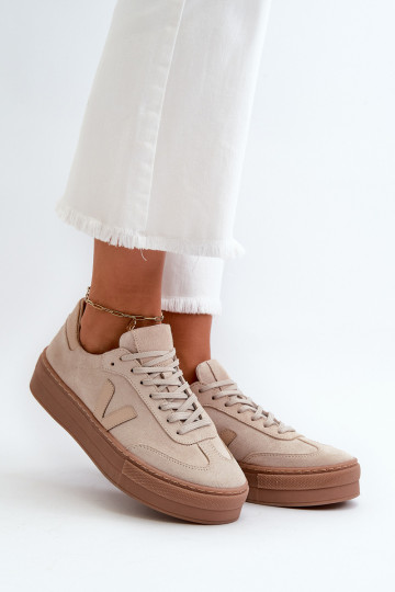 Zazoo N1100S2 Sneakers model schoenen van suède Dames met platform beige 2