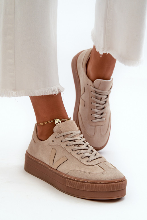 Zazoo N1100S2 Sneakers Stilvollllschuhe aus INildleder Feminin mit einer Plattform Beige