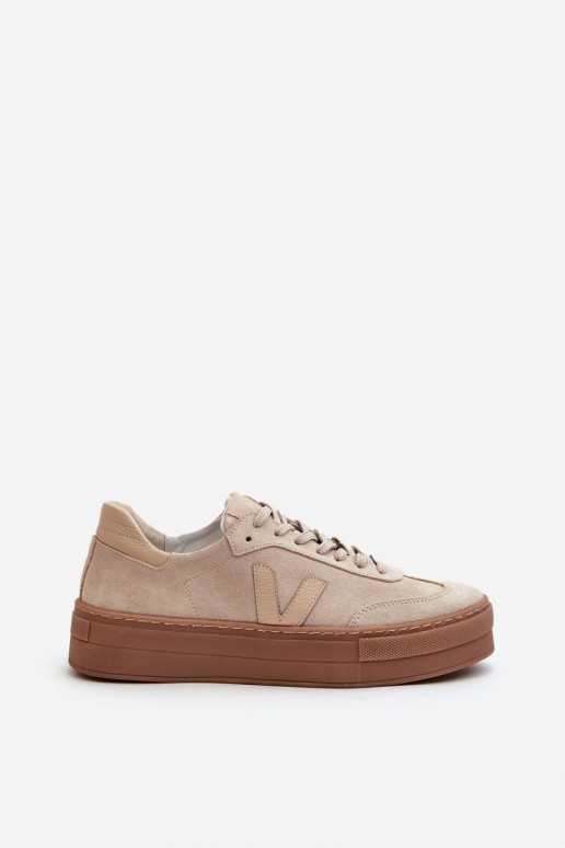 Zazoo N1100S2 Chaussures modèle baskets en daim Féminin avec une plateforme beige