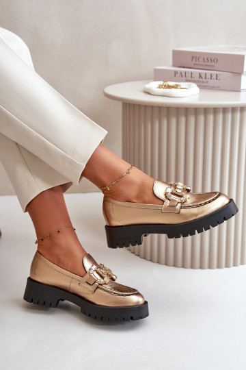 Feminin Haut Mokassins mit Ornamenten CheBello 4369 goldene Farbe