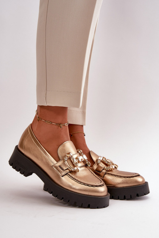 Féminin Peau Mocassins avec des ornements CheBello 4369 couleur dorée