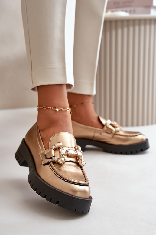 Féminin Peau Mocassins avec des ornements CheBello 4369 couleur dorée