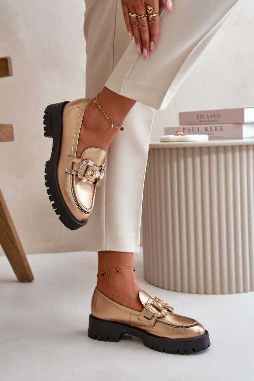 Féminin Peau Mocassins avec des ornements CheBello 4369 couleur dorée