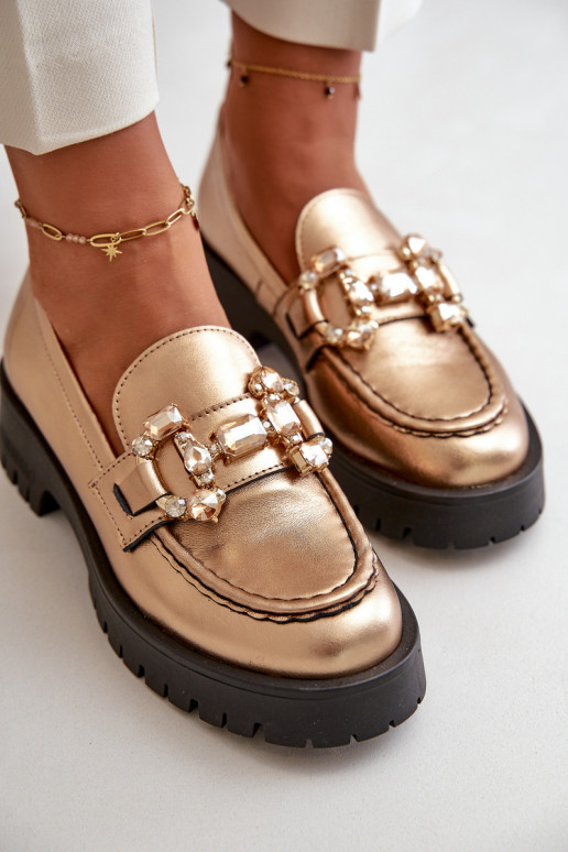 Feminin Haut Mokassins mit Ornamenten CheBello 4369 goldene Farbe