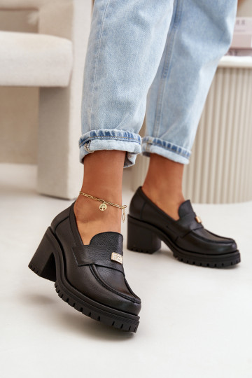 Zazoo 20168 Style élégant chaussures Féminin avec des talons Cuir naturel couleur noire
