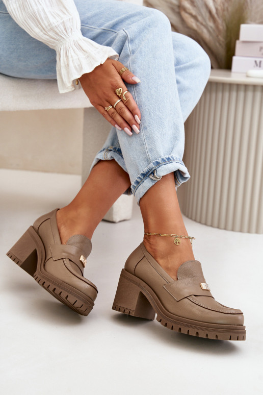 Zazoo 20168 Elegante stijl schoenen Dames met hakken Echt leer beige