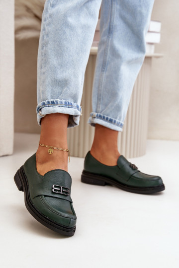 Chaussures en cuir élégantes pour femmes avec larges talons de couleur chaki Zazoo 20174