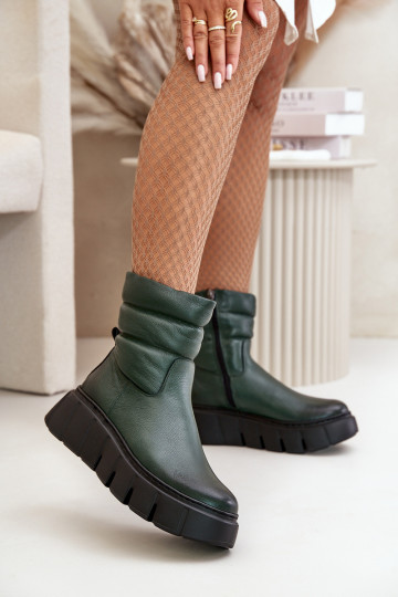 Zazoo 60512 Bottines femme en cuir naturel Au Château réchauffer avec du feutre couleur kaki