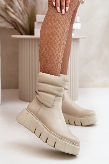Zazoo 60512 Bottines femme en cuir naturel Au Château réchauffer avec du feutre couleur ivoire