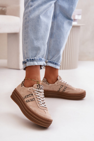 Zazoo N1068S4 suède sneakers met platform en luipaardprint roze kleur