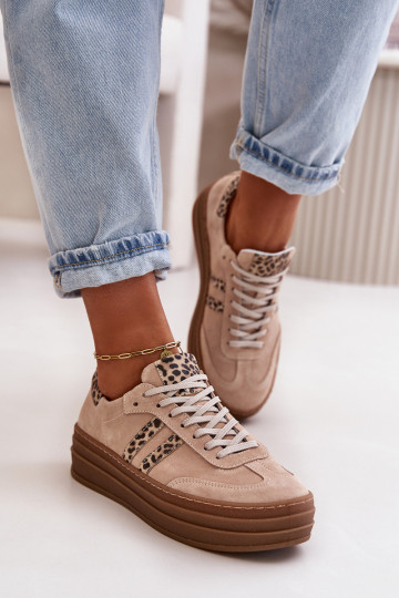 Zazoo N1068S4 Stilvollllschuhe aus INildleder-Sneakers mit einer Plattform mit Leopardenfellmuster pinke Farbe 2