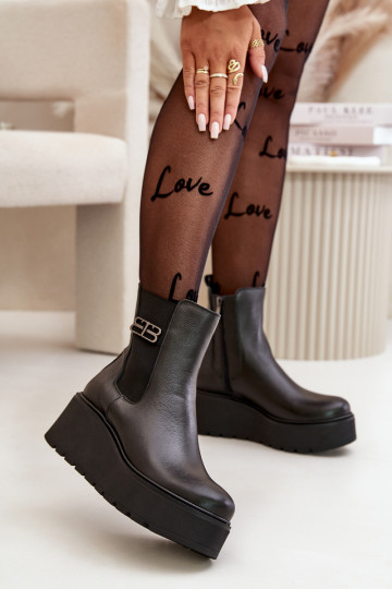 Zazoo 60498 Damenstiefel Chelsea-Stiefel mit einer Plattform I Koturnie schZuarze Farbe