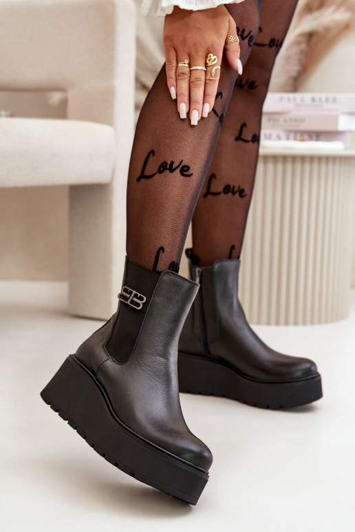 Zazoo 60498 Bottes pour femmes Bottines Chelsea avec une plateforme I Koturnie couleur noire