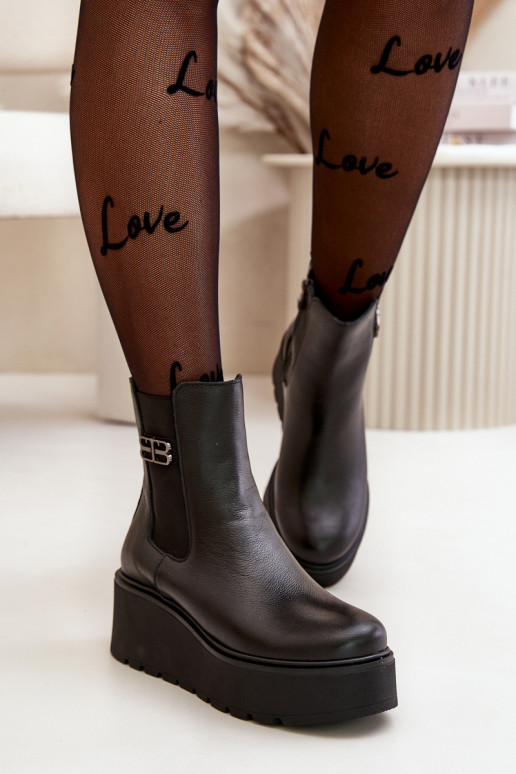 Zazoo 60498 Bottes pour femmes Bottines Chelsea avec une plateforme I Koturnie couleur noire