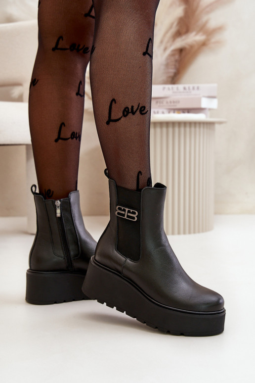 Zazoo 60498 Damenstiefel Chelsea-Stiefel mit einer Plattform I Koturnie schZuarze Farbe