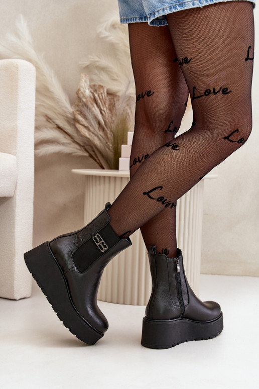 Zazoo 60498 Bottes pour femmes Bottines Chelsea avec une plateforme I Koturnie couleur noire