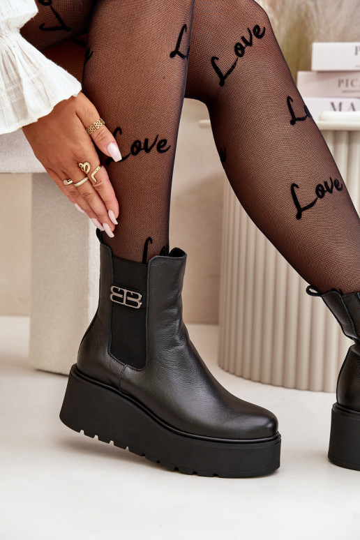 Zazoo 60498 Bottes pour femmes Bottines Chelsea avec une plateforme I Koturnie couleur noire