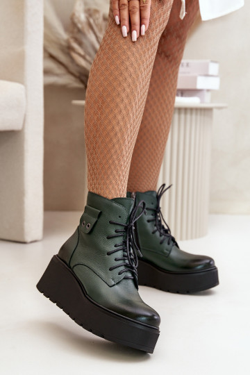 Zazoo 60499 Féminin Bottes avec une plateforme I Koturnie réchauffer Cuir naturel couleur kaki