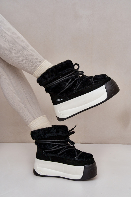 Peau Bottes de neige Féminin Sur une semelle épaisse avec un manteau de fourrure Big Star OO274A206 couleur noire Peau Bottes de neige Féminin Sur une semelle épaisse avec un manteau de fourrure Big Star OO274A206 couleur noire