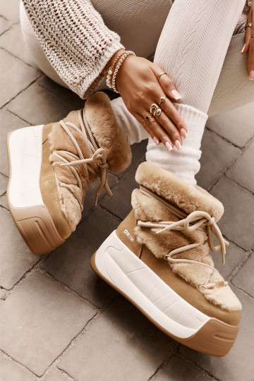 Peau Bottes de neige Féminin Sur une semelle épaisse avec un manteau de fourrure Big Star OO274A207 marron 2