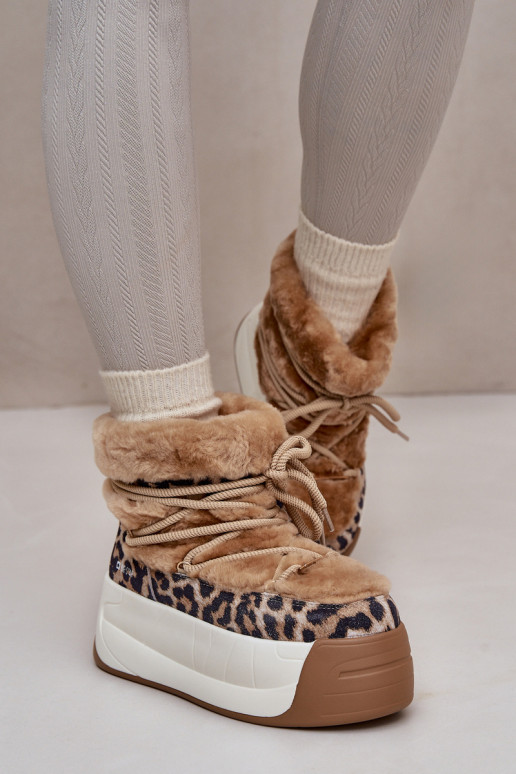 Peau Bottes de neige Féminin Sur une semelle épaisse avec un manteau de fourrure avec des motifs en fourrure de léopard Big Star Peau Bottes de neige Féminin Sur une semelle épaisse avec un manteau de fourrure avec des motifs en fourrure de léopard Big Star