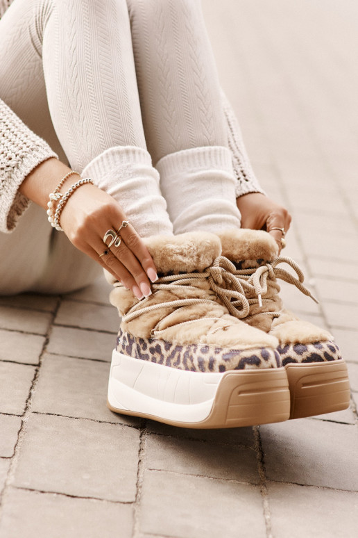 Peau Bottes de neige Féminin Sur une semelle épaisse avec un manteau de fourrure avec des motifs en fourrure de léopard Big Star Peau Bottes de neige Féminin Sur une semelle épaisse avec un manteau de fourrure avec des motifs en fourrure de léopard Big Star