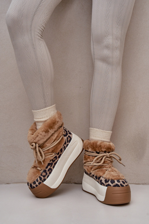 Peau Bottes de neige Féminin Sur une semelle épaisse avec un manteau de fourrure avec des motifs en fourrure de léopard Big Star Peau Bottes de neige Féminin Sur une semelle épaisse avec un manteau de fourrure avec des motifs en fourrure de léopard Big Star