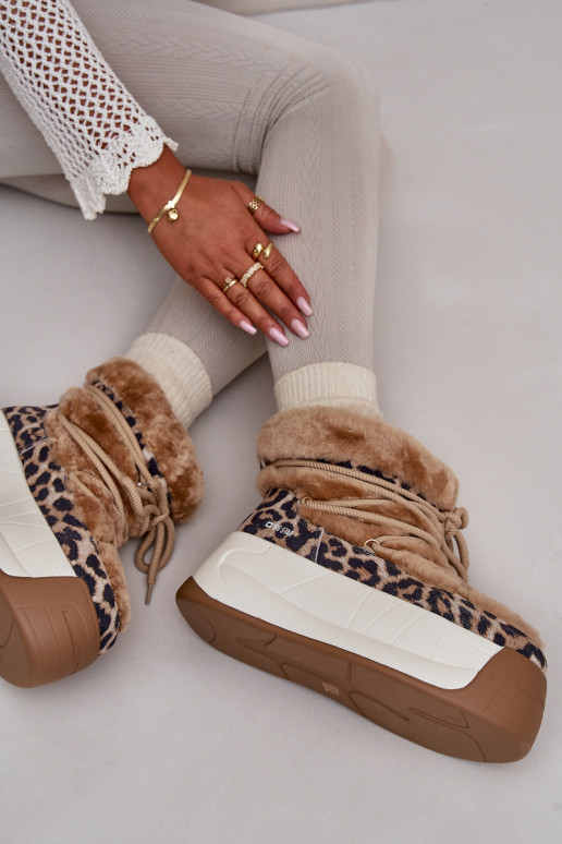 Peau Bottes de neige Féminin Sur une semelle épaisse avec un manteau de fourrure avec des motifs en fourrure de léopard Big Star Peau Bottes de neige Féminin Sur une semelle épaisse avec un manteau de fourrure avec des motifs en fourrure de léopard Big Star