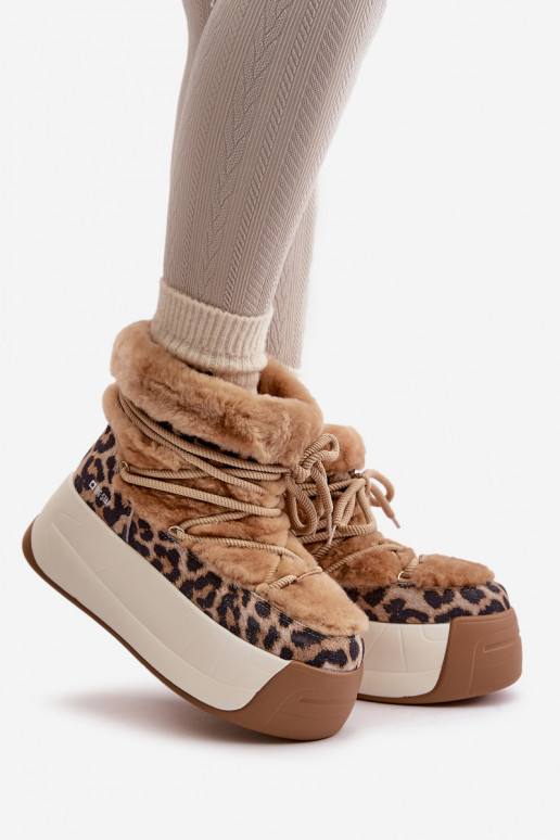 Peau Bottes de neige Féminin Sur une semelle épaisse avec un manteau de fourrure avec des motifs en fourrure de léopard Big Star Peau Bottes de neige Féminin Sur une semelle épaisse avec un manteau de fourrure avec des motifs en fourrure de léopard Big Star