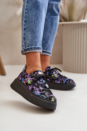 Leer sportschoenen met platform Het heeftciejka 06191-05 Paars 2