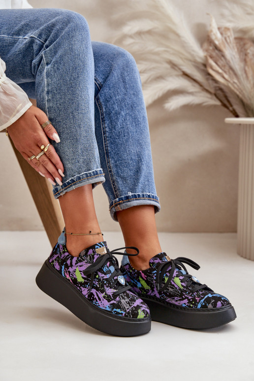 Leer sportschoenen met platform Het heeftciejka 06191-05 Paars Leer sportschoenen met platform Het heeftciejka 06191-05 Paars