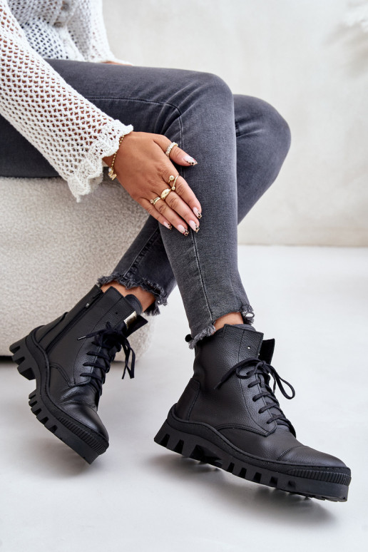 Zazoo 2831 Bottes pour femmes Fabriqué en cuir naturel couleur noire