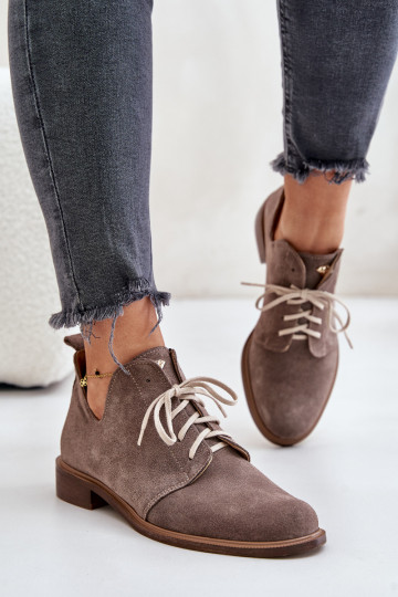 Zazoo 2959 aus INildleder Schuhe Oksfordki mit Schnürsenkeln mit breiten Absätzen Beige