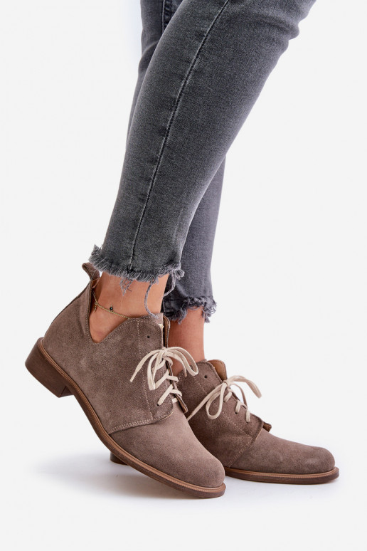 Zazoo 2959 en daim chaussures Oksfordki avec des lacets avec des talons larges beige Zazoo 2959 en daim chaussures Oksfordki avec des lacets avec des talons larges beige