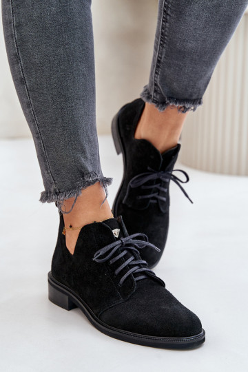 Zazoo 2959 aus INildleder Schuhe Oksfordki mit Schnürsenkeln mit breiten Absätzen schZuarze Farbe
