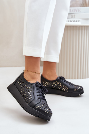 Zazoo 2973 Chaussures en cuir avec plateforme et éléments ajourés noires 2