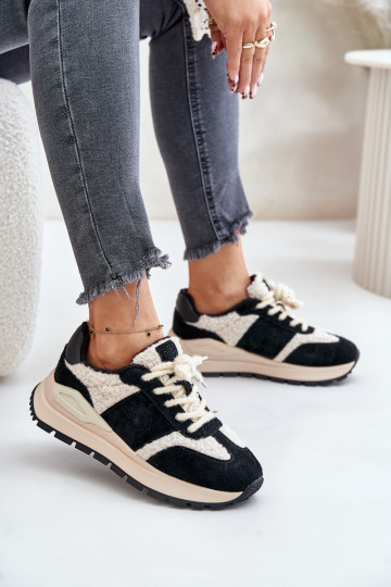 Gevoerde dames leren sneakers Big Star OO274A318 HI-POLY SYSTEM, zwarte kleur