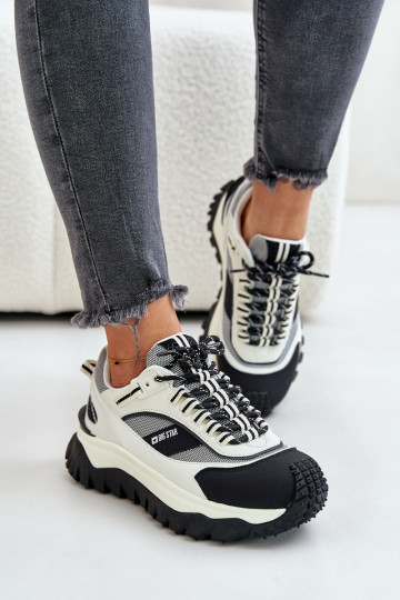 Dames leren sneakers met platform Big Star OO274A220 HI-POLY SYSTEM, wit-zwart