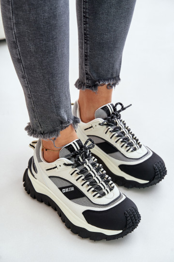 Damen-Leder-Sneaker mit Plattform Big Star OO274A220 HI-POLY SYSTEM, schwarz-weiß 2