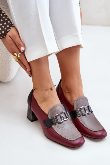 Chaussures en cuir à talons avec détails dorés Laura Messi 2861, couleur bordeaux 2