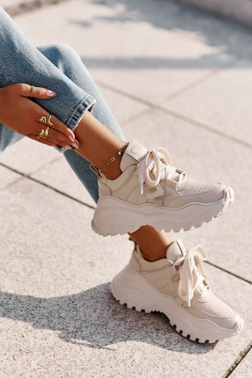 Féminin Peau Chaussures modèle baskets beige CheBello 4583