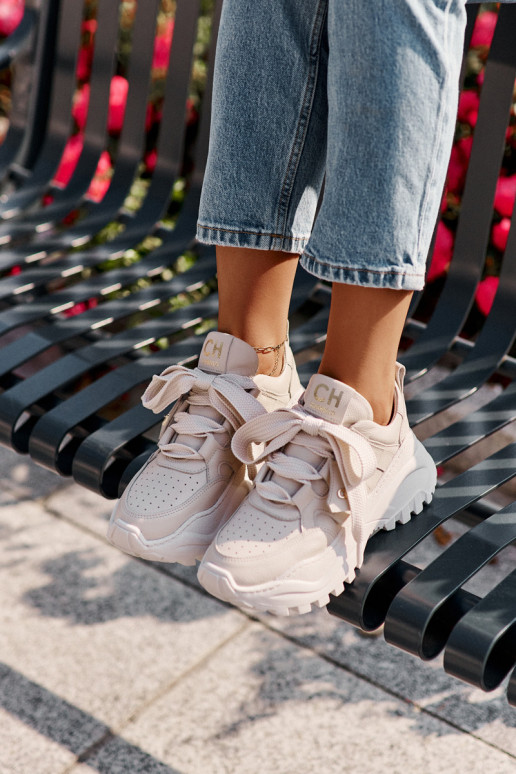 Dames Leer Sneakers model schoenen beige CheBello 4583