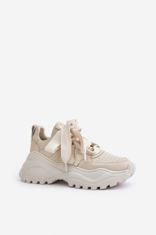 Féminin Peau Chaussures modèle baskets beige CheBello 4583