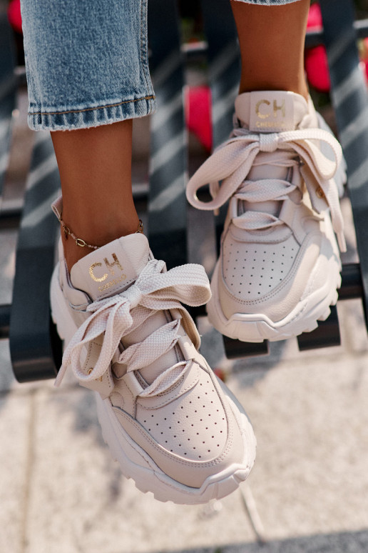 Féminin Peau Chaussures modèle baskets beige CheBello 4583