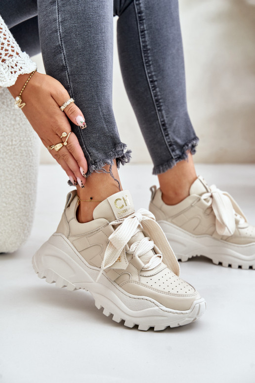 Féminin Peau Chaussures modèle baskets beige CheBello 4583