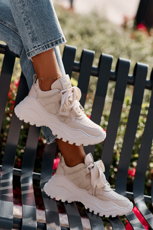 Dames Leer Sneakers model schoenen beige CheBello 4583