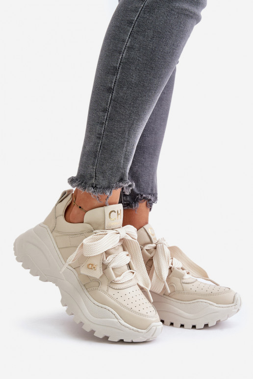 Féminin Peau Chaussures modèle baskets beige CheBello 4583