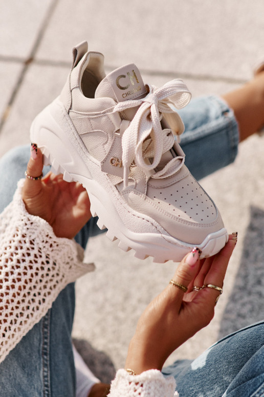 Féminin Peau Chaussures modèle baskets beige CheBello 4583