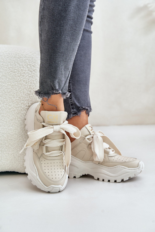 Féminin Peau Chaussures modèle baskets beige CheBello 4583
